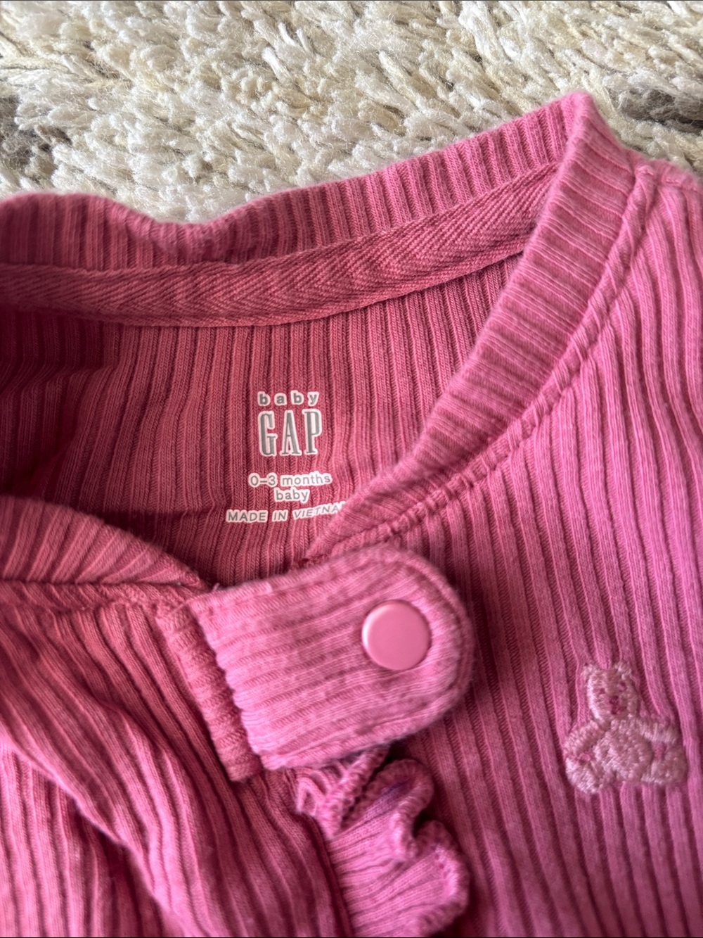 GAP Pink Ribbed Ruffle-Trim Footed One-Piece - Picture 2 of 2